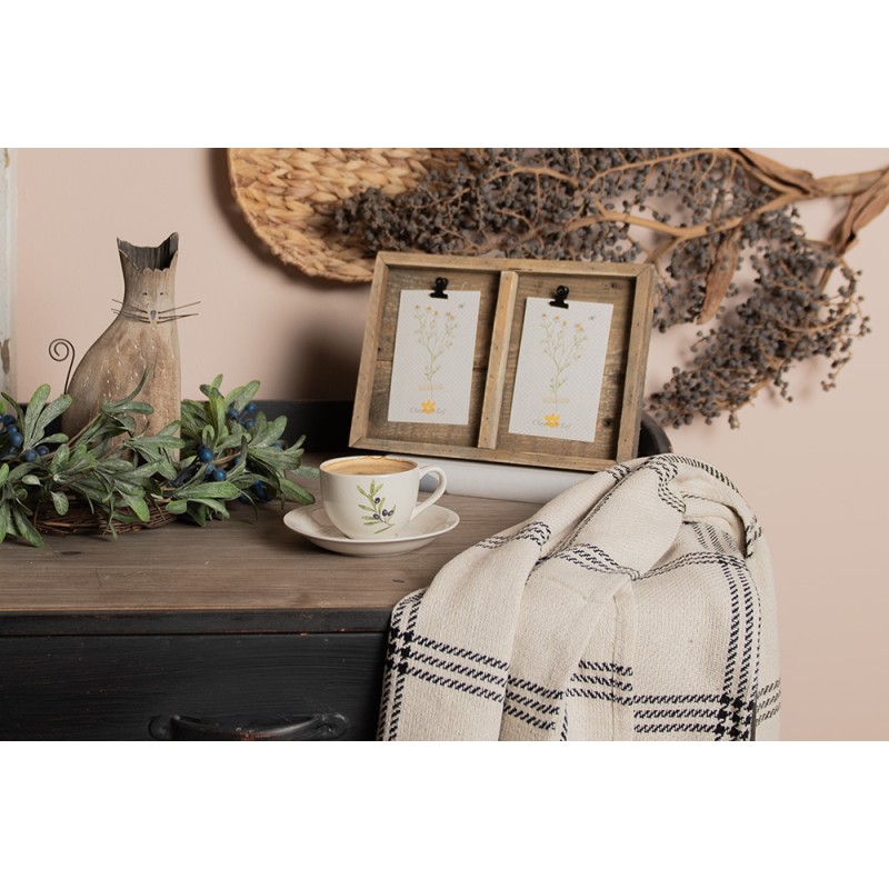 Clayre & Eef Plaid  125x150 cm Beige Zwart Katoen Ruiten
