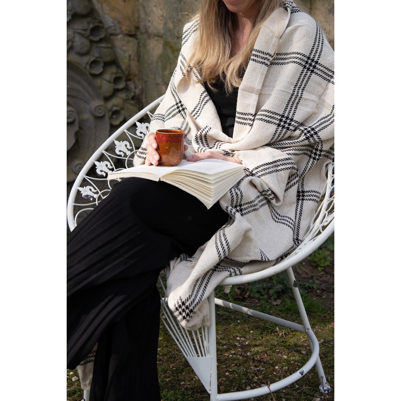 Clayre & Eef Plaid  125x150 cm Beige Zwart Katoen Ruiten