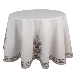 Clayre & Eef Tablecloth Ø 170 cm Beige Cotton Round Deer