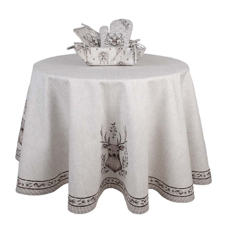 Clayre & Eef Tablecloth Ø 170 cm Beige Cotton Round Deer