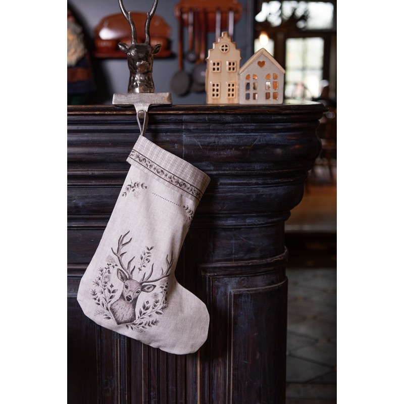 Clayre & Eef Calze di Natale 30x40 cm Beige Cotone Cervo