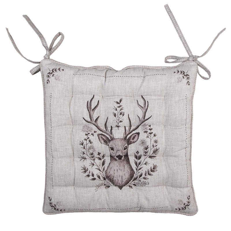 Clayre & Eef Chair Cushion Foam 40x40x4 cm Beige Cotton Deer