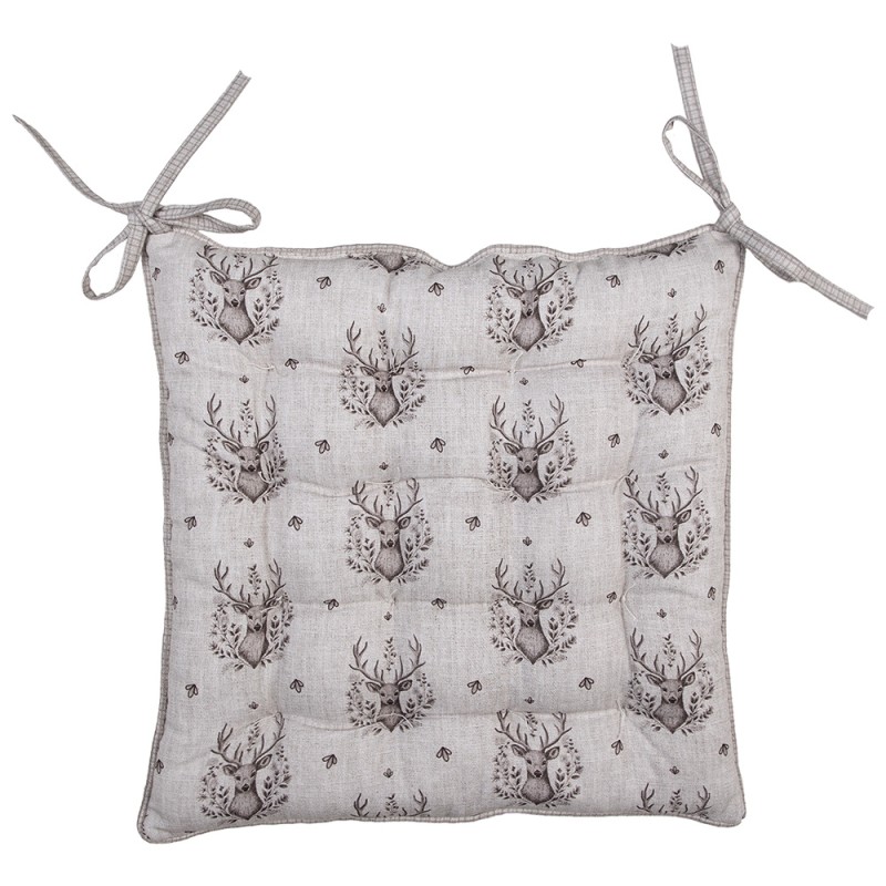 Clayre & Eef Chair Cushion Foam 40x40x4 cm Beige Cotton Deer