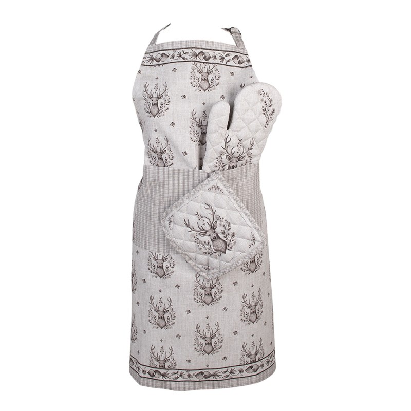 Clayre & Eef Kitchen Apron 70x85 cm Beige Cotton Deer