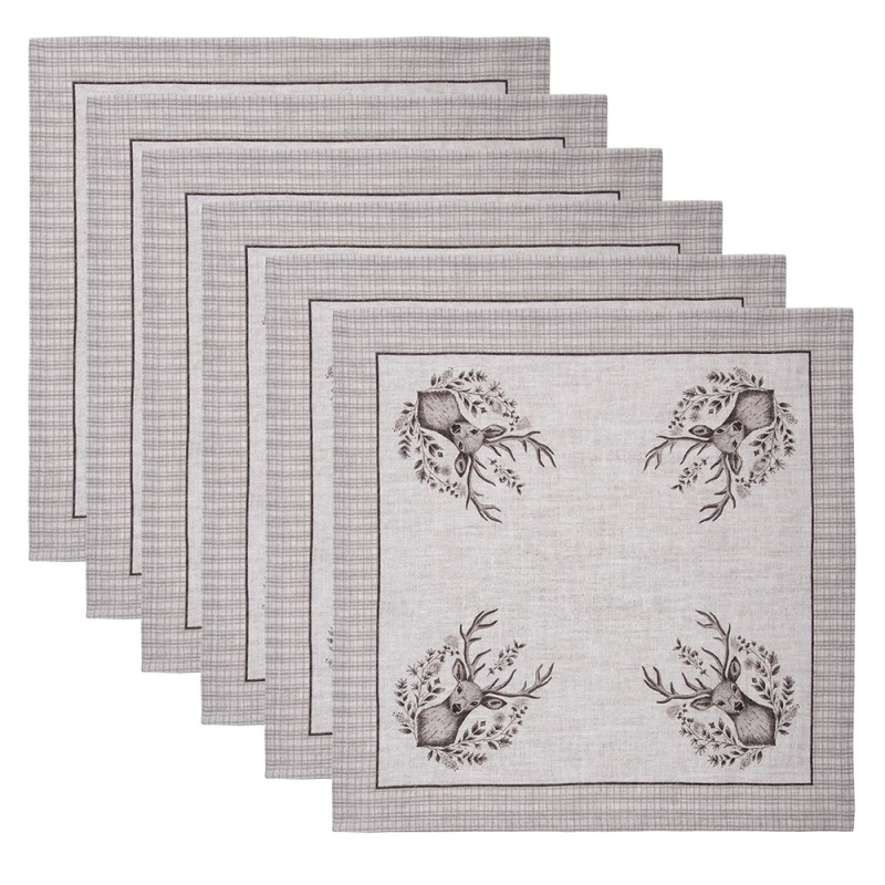 Clayre & Eef Napkins Cotton Set of 6 40x40 cm Beige Cotton Deer