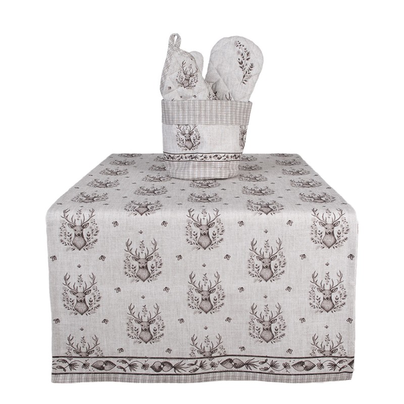 Clayre & Eef Table Runner 50x140 cm Beige Cotton Deer