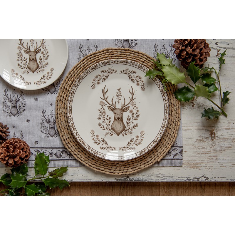 Clayre & Eef Table Runner 50x140 cm Beige Cotton Deer