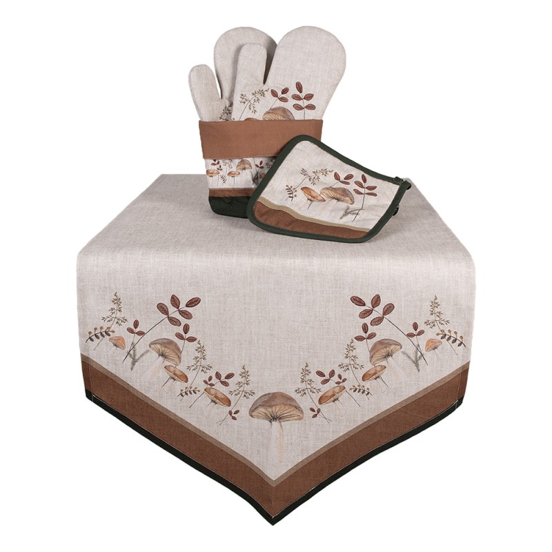 Clayre & Eef Corbeille à pain Ø 15x16 cm Beige Coton Rond Champignons
