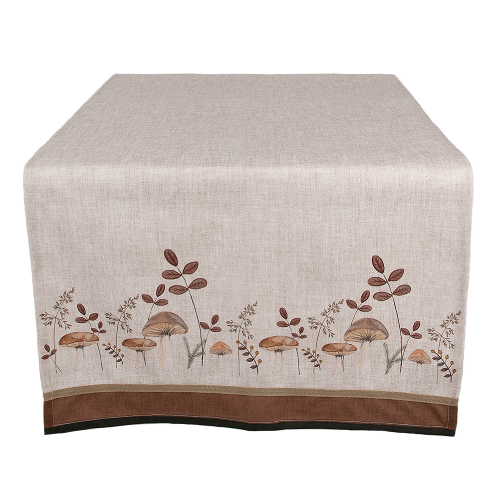 Clayre&Eef Tafelloper 50x140 cm Beige Katoen Paddenstoelen afbeelding
