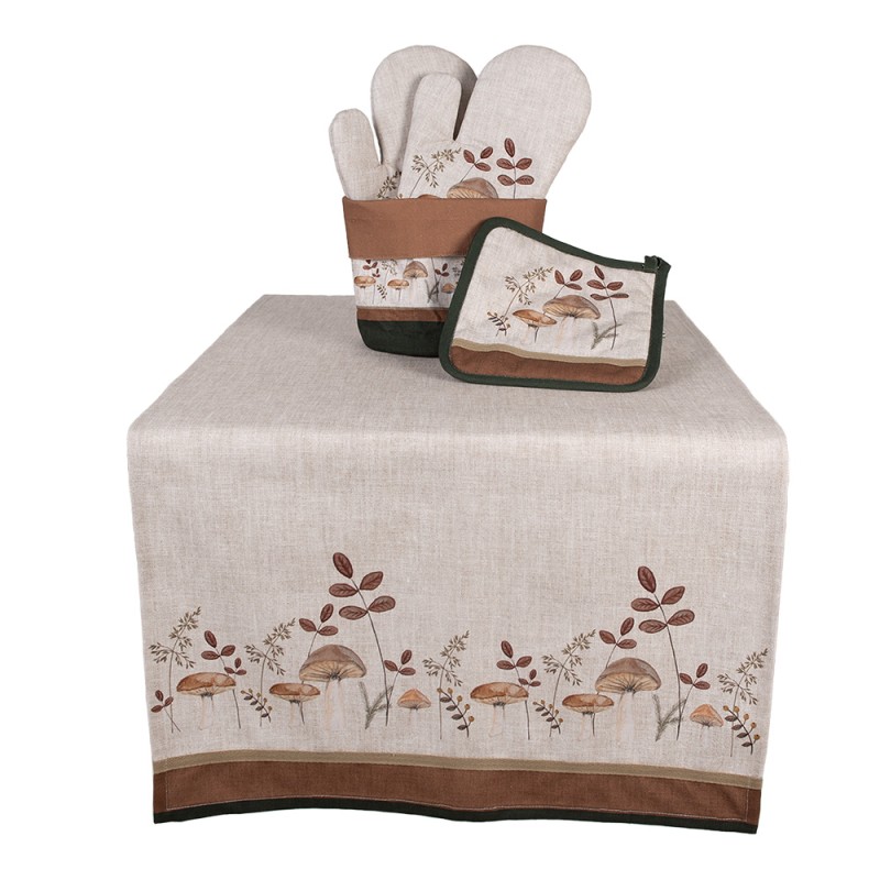 Clayre & Eef Chemin de table 50x140 cm Beige Coton Champignons