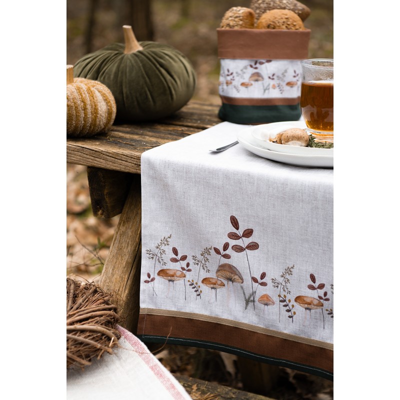 Clayre & Eef Chemin de table 50x140 cm Beige Coton Champignons