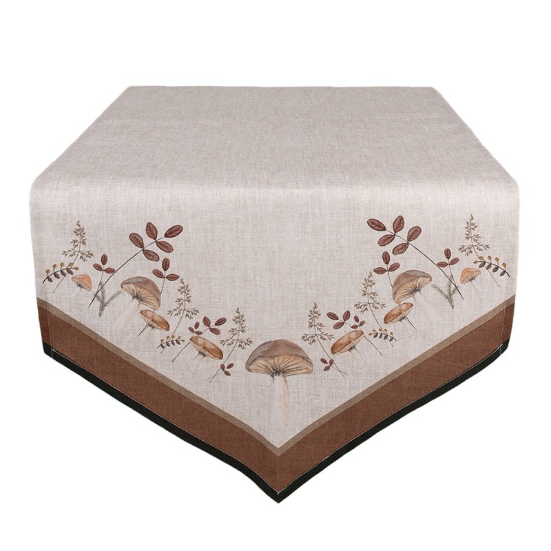 Clayre & Eef Table Runner 50x160 cm Beige Cotton Mushrooms