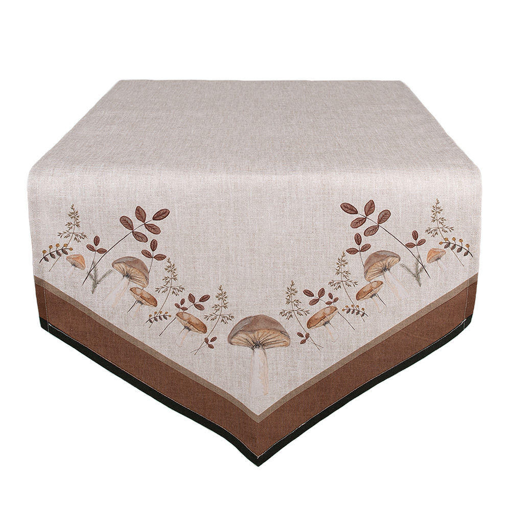 Clayre&Eef Tafelloper 50x160 cm Beige Katoen Paddenstoelen afbeelding