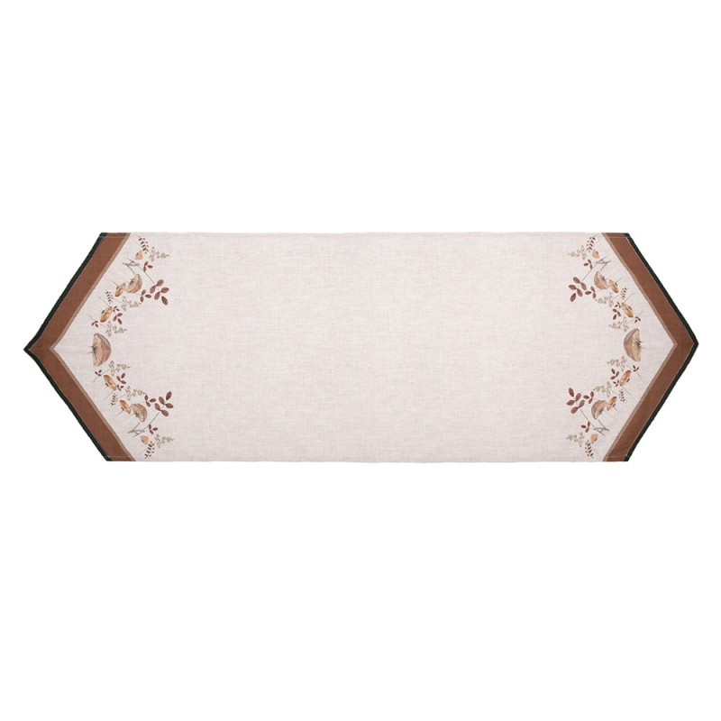 Clayre & Eef Table Runner 50x160 cm Beige Cotton Mushrooms