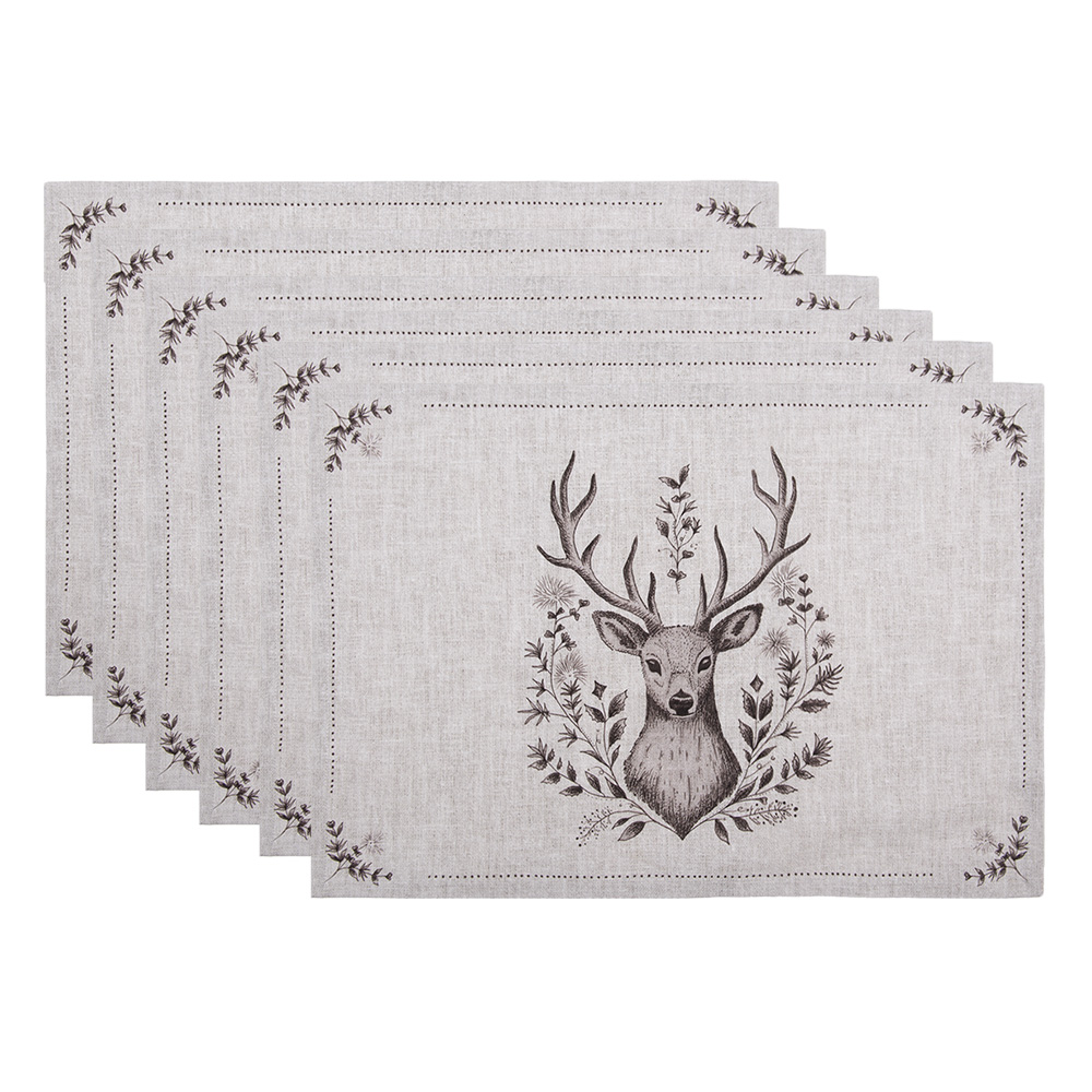 Clayre&Eef Placemats Set van 6 48x33 cm Beige Katoen Hert afbeelding