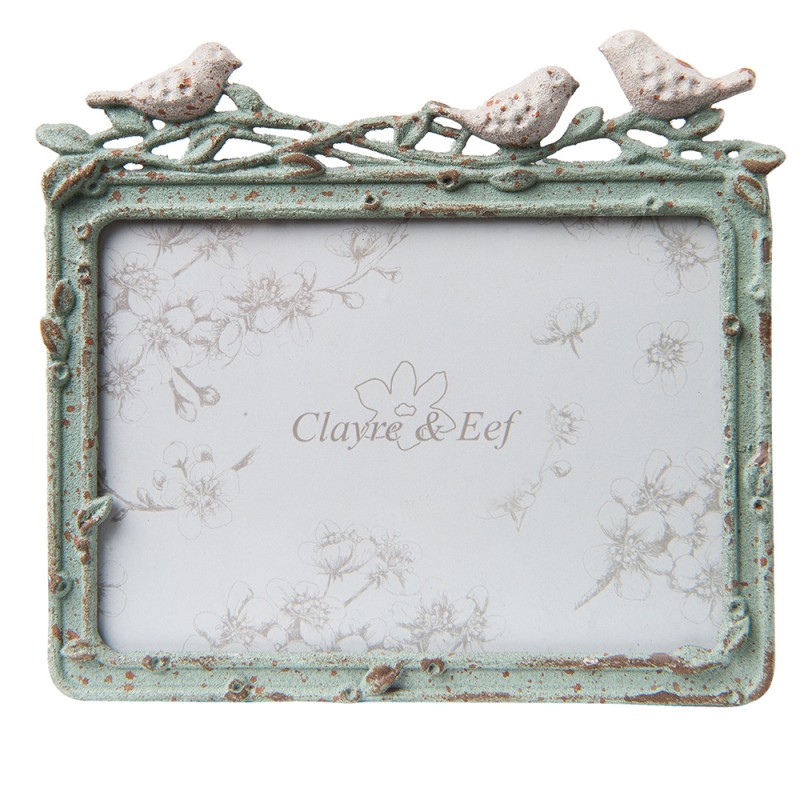 Clayre & Eef Cadre photo 13x9 cm Vert Fer Rectangle Oiseau