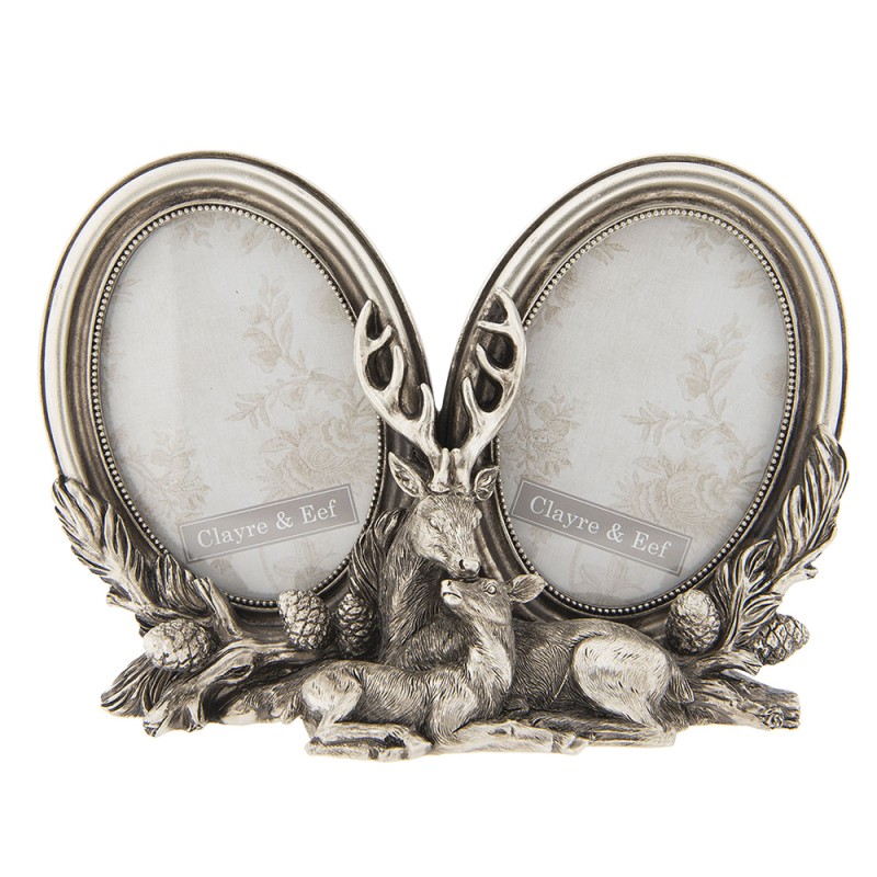 Clayre & Eef Photo Frame 9x13 cm Silver colored Plastic Oval Deer
