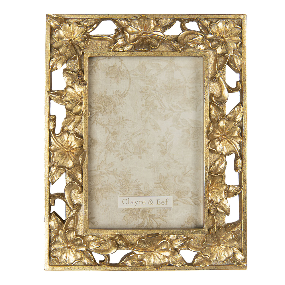 Clayre & Eef Fotolijst 10x15 cm Goudkleurig Kunststof Bloemen afbeelding 1