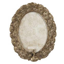 Clayre & Eef Photo Frame 13x18 cm Gold colored Plastic Oval Peacock