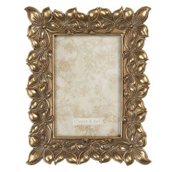 Clayre & Eef Photo Frame 10x15 cm Gold colored Plastic Rectangle Flowers