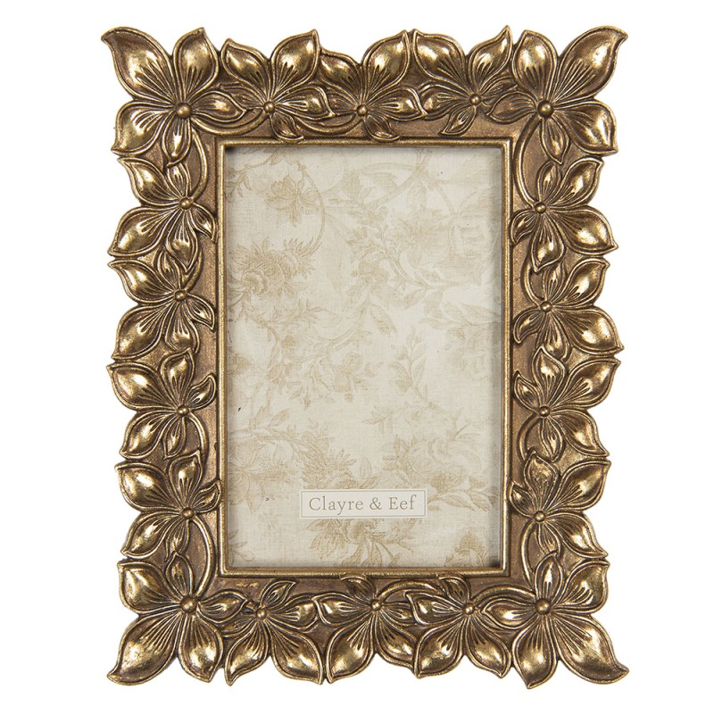 Clayre & Eef Fotolijst  10x15 cm Goudkleurig Kunststof Rechthoek Bloemen