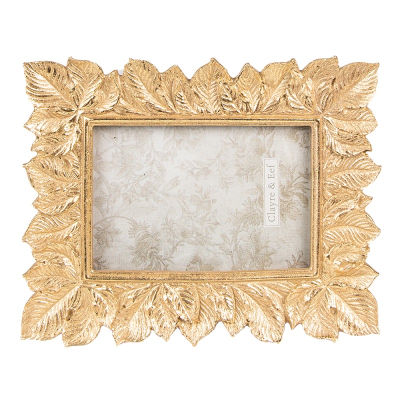 Clayre & Eef Bilderrahmen 10x15 cm Goldfarbig Kunststoff Rechteck Blätter