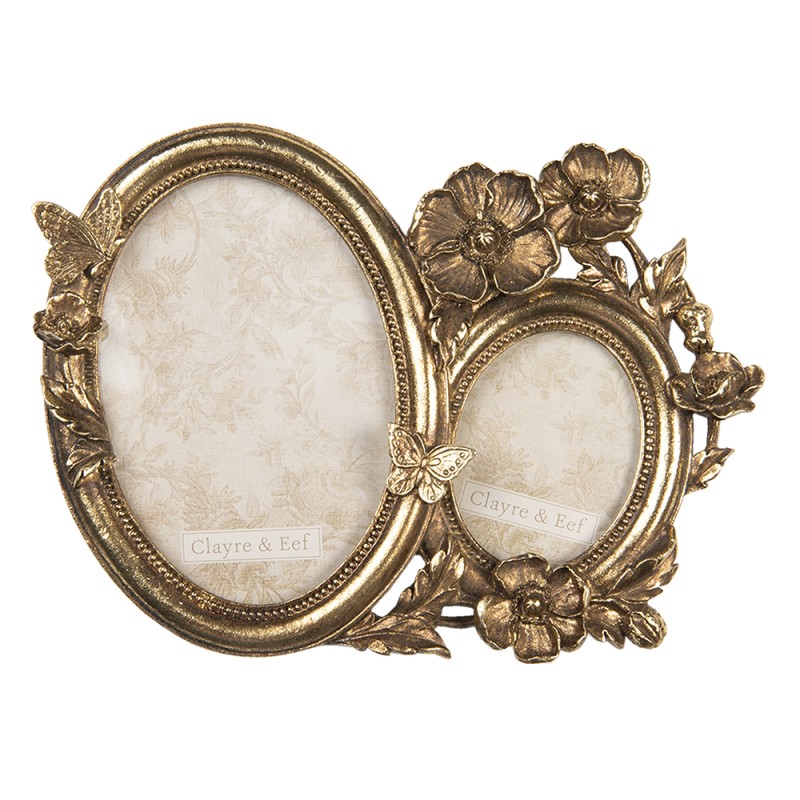Clayre & Eef Bilderrahmen 15x18 cm Goldfarbig Polyresin Blumen