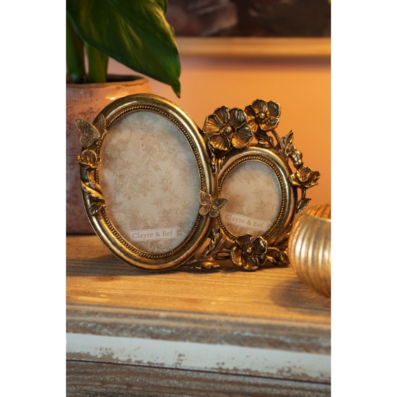 Clayre & Eef Photo Frame 15x18 cm Gold colored Polyresin Flowers