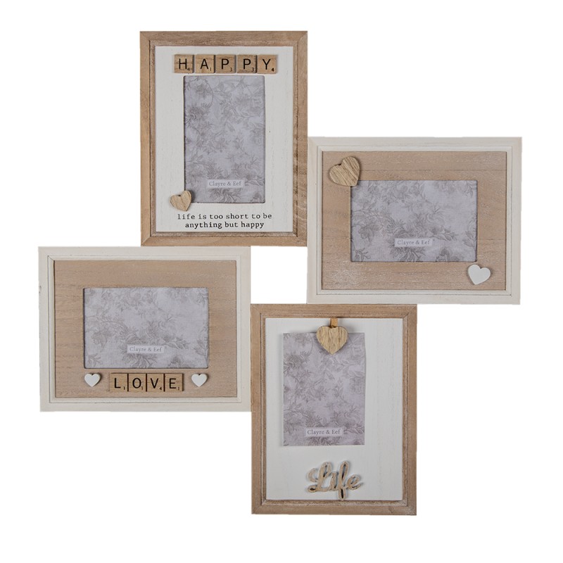Clayre & Eef Fotolijst  10x15 cm Bruin MDF Life happy