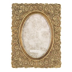 Clayre & Eef Photo Frame 10x15 cm Gold colored Plastic Rectangle Flowers