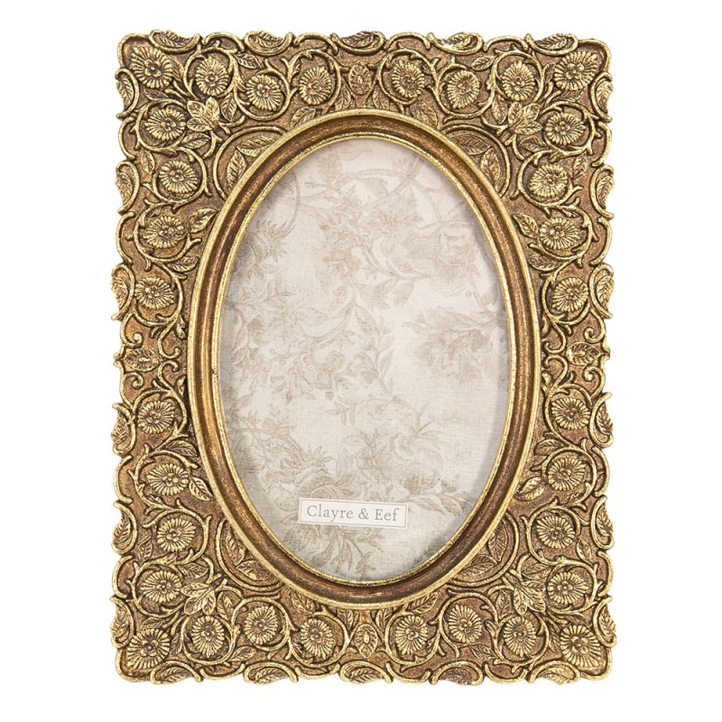 Clayre & Eef Photo Frame 10x15 cm Gold colored Plastic Rectangle Flowers