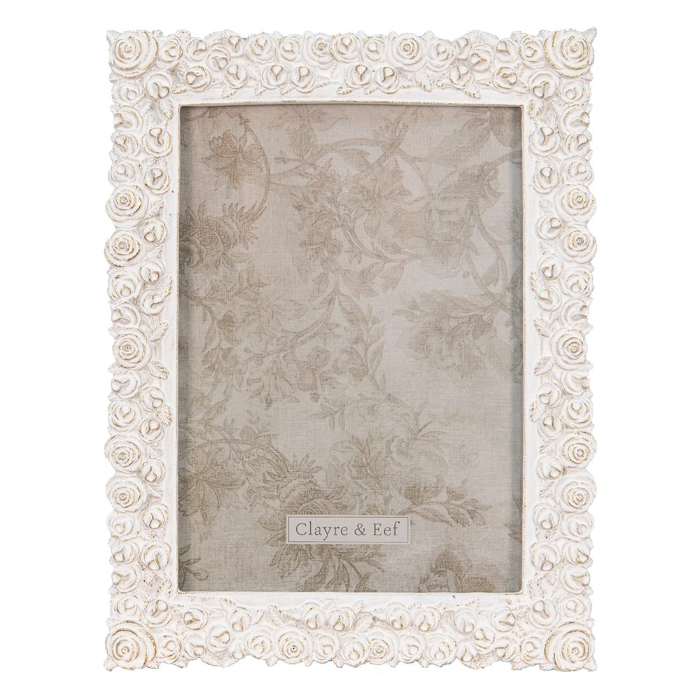 Clayre & Eef Fotolijst 17x22 cm Wit Goudkleurig Polyresin Bloemen afbeelding 1