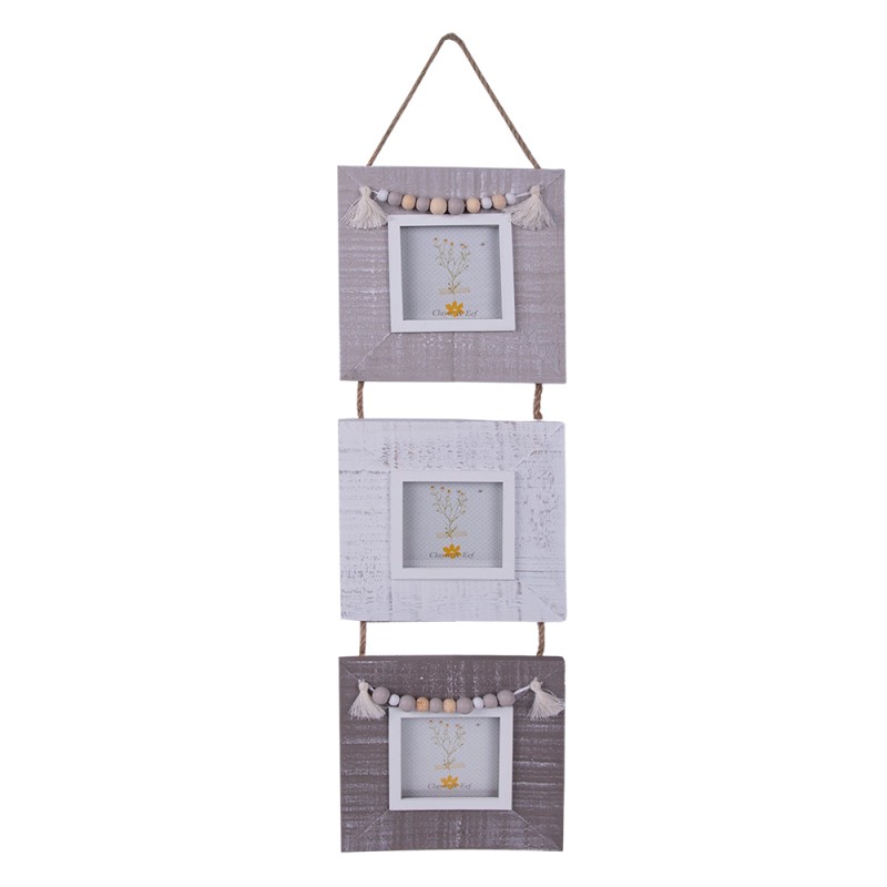 Clayre & Eef Cadre photo 7x7 cm (3) Gris Blanc Bois