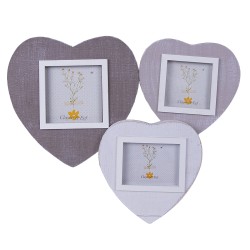 Clayre & Eef Photo Frame  7x7 / 6x9 / 9x9 cm Grey White Wood Heart-Shaped