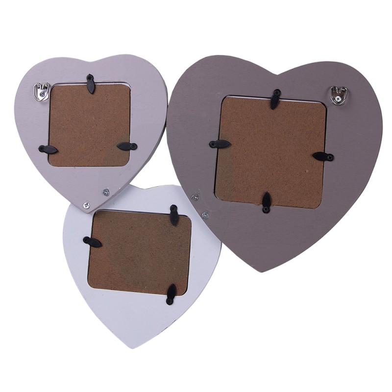 Clayre & Eef Photo Frame  7x7 / 6x9 / 9x9 cm Grey White Wood Heart-Shaped