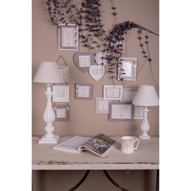 Clayre & Eef Photo Frame  7x7 / 6x9 / 9x9 cm Grey White Wood Heart-Shaped
