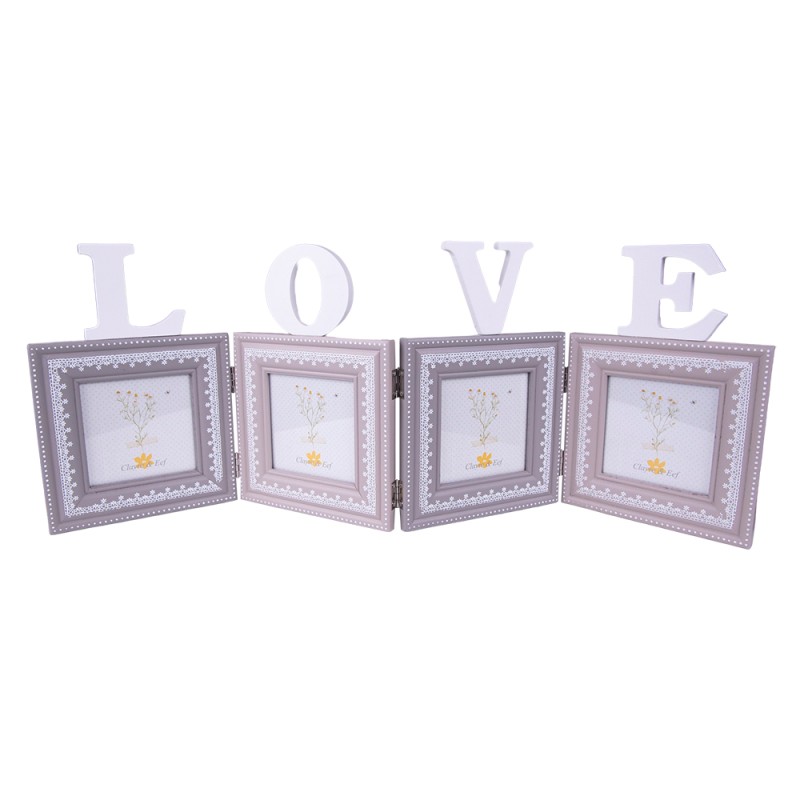 Clayre & Eef Photo Frame 10x10 cm Grey White MDF Rectangle Love