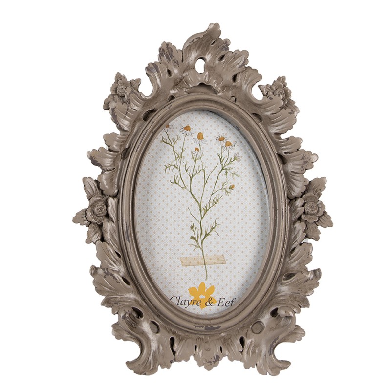 Clayre & Eef Bilderrahmen 10x15 cm Braun Kunststoff Glas Oval