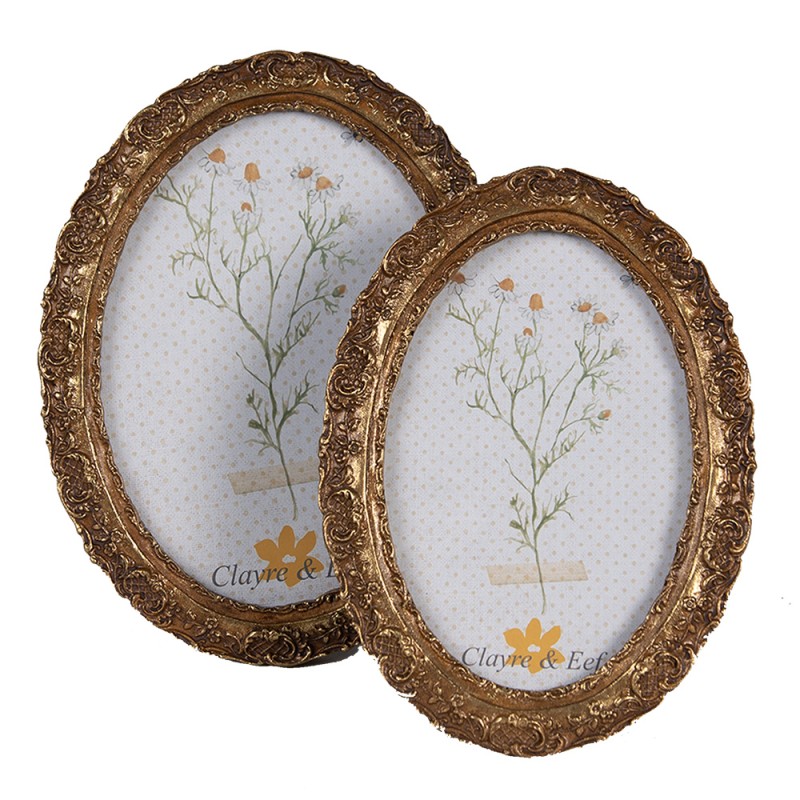 Clayre & Eef Bilderrahmen 13x18 cm Goldfarbig Kunststoff Glas Oval