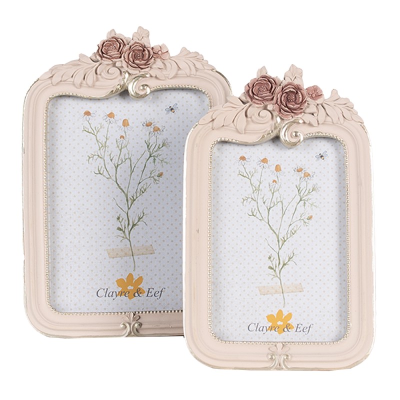 Clayre & Eef Photo Frame 10x15 cm Pink Plastic Glass Rectangle