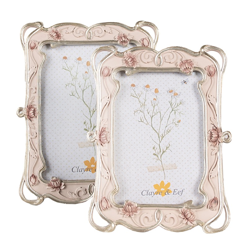 Clayre & Eef Cadre photo 10x15 cm Rose Plastique Verre Rectangle