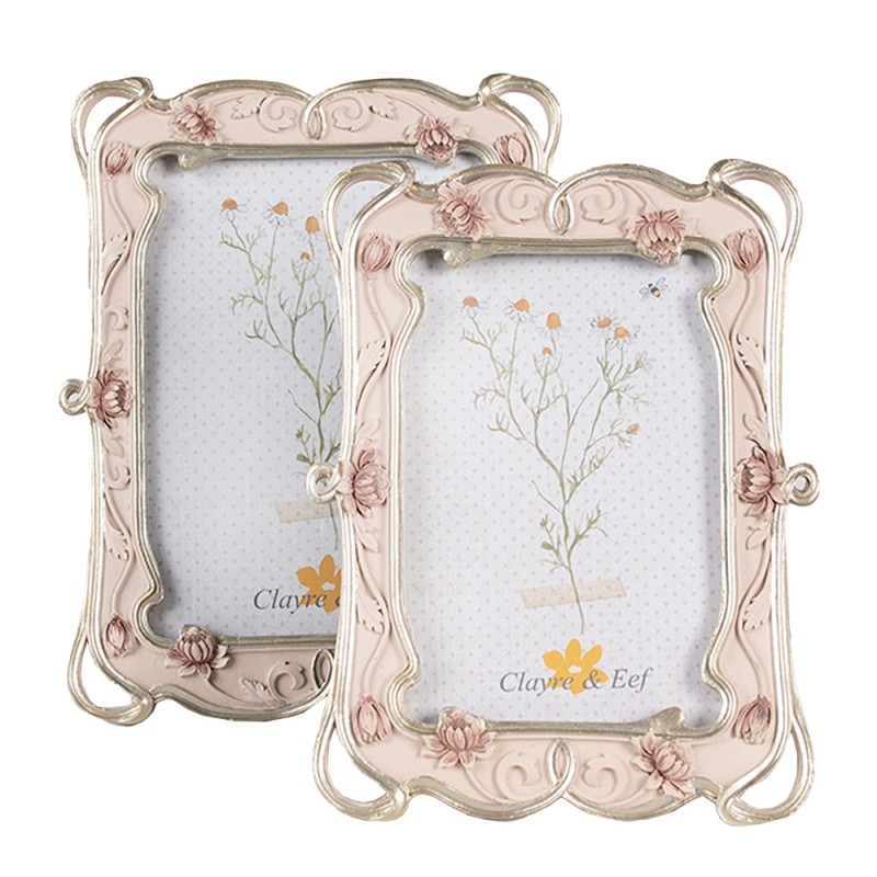 Clayre & Eef Photo Frame 13x18 cm Pink Plastic Glass Rectangle