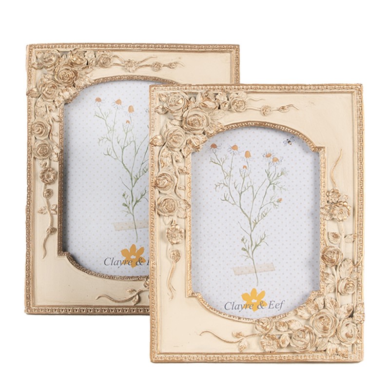 Clayre & Eef Photo Frame 10x15 cm Beige Gold colored Plastic Rectangle