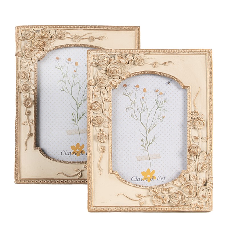 Clayre & Eef Bilderrahmen 13x18 cm Beige Goldfarbig Kunststoff Glas Rechteck