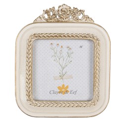 Clayre & Eef Bilderrahmen 9x9 cm Weiß Goldfarbig Kunststoff Glas Quadrat