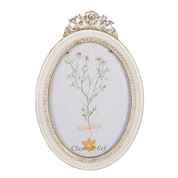 Clayre & Eef Bilderrahmen 13x18 cm Weiß Goldfarbig Kunststoff Glas Oval
