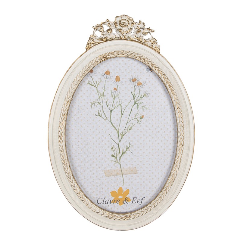 Clayre & Eef Bilderrahmen 13x18 cm Weiß Goldfarbig Kunststoff Glas Oval