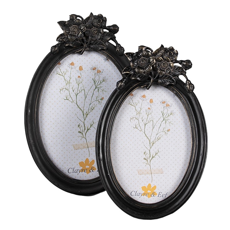 Clayre & Eef Photo Frame 10x15 cm Black Plastic Glass Oval