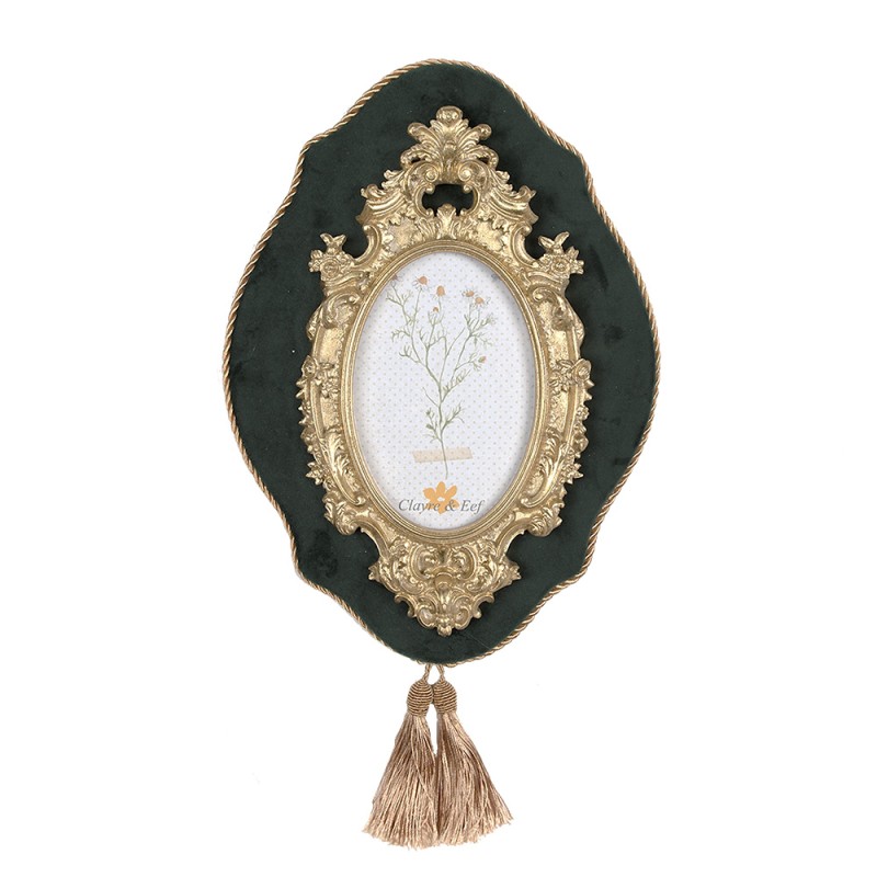 Clayre & Eef Photo Frame 10x15 cm Green Gold colored Plastic Glass Oval