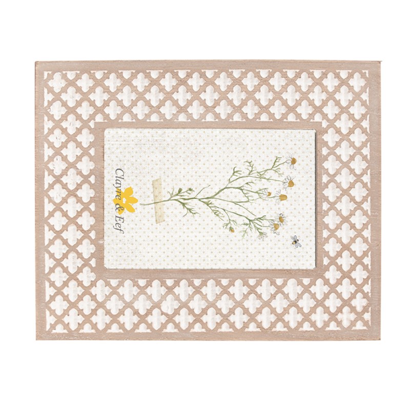 Clayre & Eef Cadre photo 10x15 cm Blanc Marron Bois Verre Rectangle